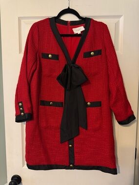 Pomander Place Red Tweed Dress with Black Trim